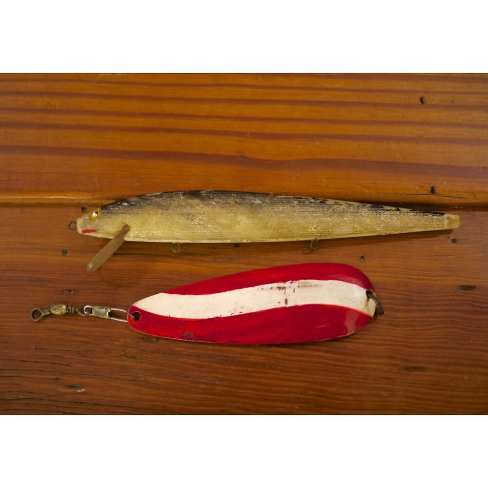 Pair of Vintage Plastic Fish + Copper Metal Painted Fishing Lures